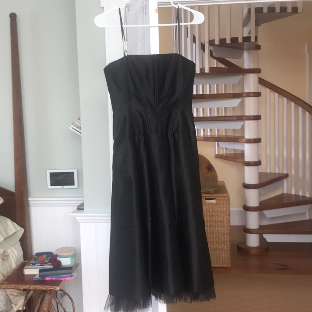 Black corset strapless formal dress